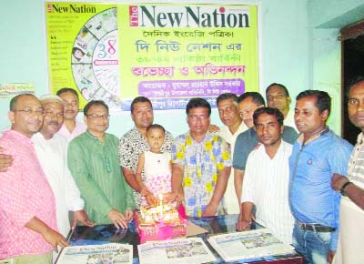GOURIPUR(Mymensingh):Journalists cutting cake on the occasion of the 38th founding anniversary of The New Nation at Gouripur Reporters' Club on Monday.