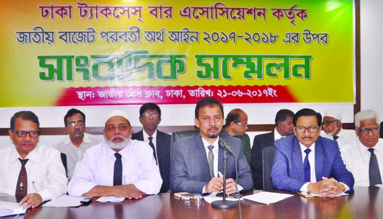 Md Khorshed Alam, President , Dhaka Taxes Bar Association speaking at a post-budget press conference at the Jatiya Press Club yesterday.