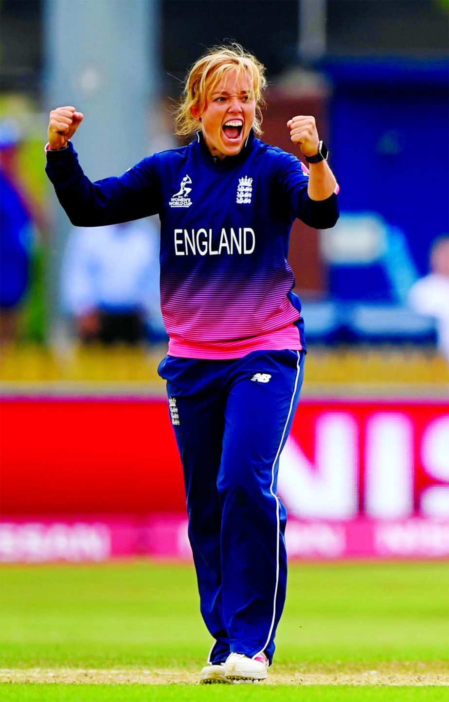 Danielle Hazell claimed the wicket of Punam Raut in the match of the ICC Women's World Cup between England and India in Derby on Saturday.