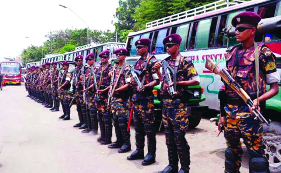 Strict security measures have been taken at Terminals to ensure security for the Eid home-going passengers. This photo was taken from Gabtoli Bus Terminal on Saturday.