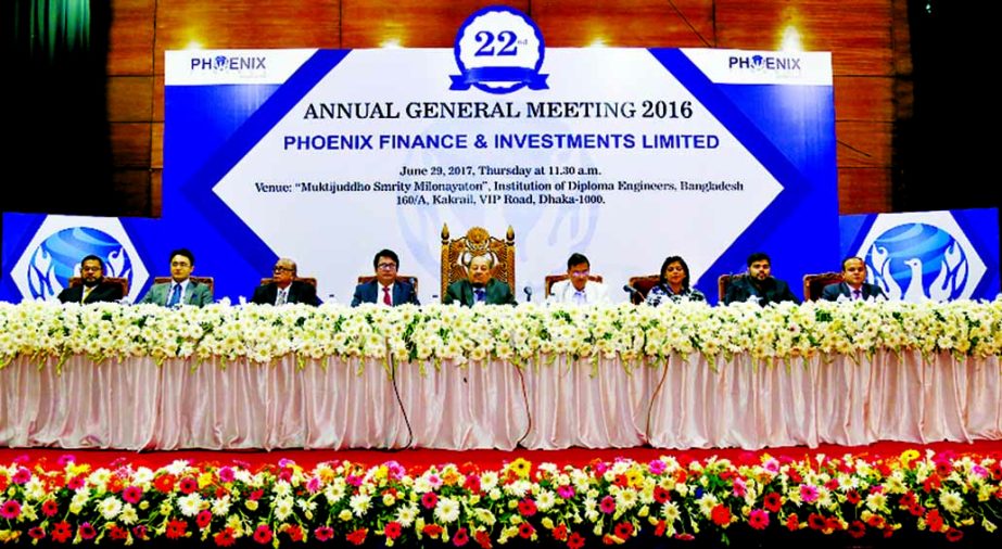 Mobarak Ali, Director of Phoenix Finance and Investments Limited, presiding over the 22nd Annual General Meeting (AGM) at the Institution of Diploma Engineers, Bangladesh in the city on Thursday. Abdur Rahman, Azizur Rahman, Dost Mohammad, Rakibul Islam