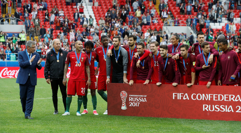 Players of Portugal celebrate after the Fifa Confederations Cup game third-placed play off at Spartak Stadium, Moscow on Saturday.