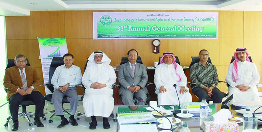 Ahmed M. Al-Ghannam, Chairman of SABINCO (a joint venture financial institution equally owned by the Bangladesh Government and Saudi Arabia Government) presiding over the 33rd Annual General Meeting AGM at its head office in the city on Friday. The AGM ap