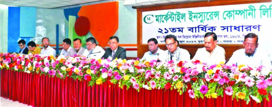 M. Kamal Uddin, Chairman of Mercantile Insurance Company Limited, presiding over its 21st Annual General Meeting at the 'Institue of Diploma Engineers' Bangladesh, in Dhaka. The AGM approved 10pc cash dividend for its shareholders.