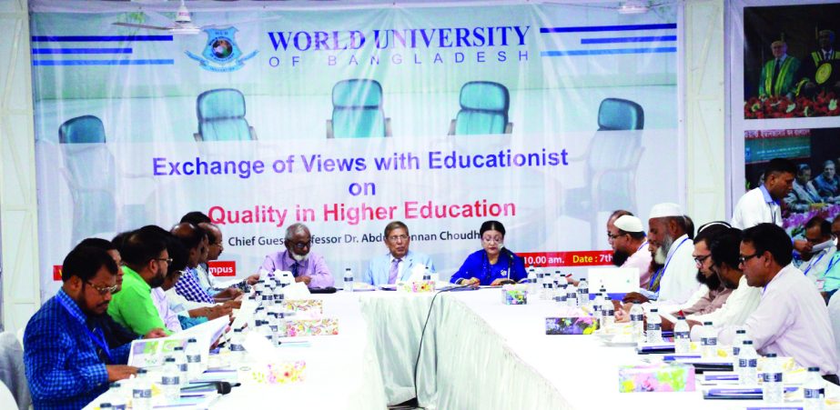 Participants at a views exchange meeting on 'Quality in Higher Education' in the auditorium of World University of Bangladesh in the city on Friday.