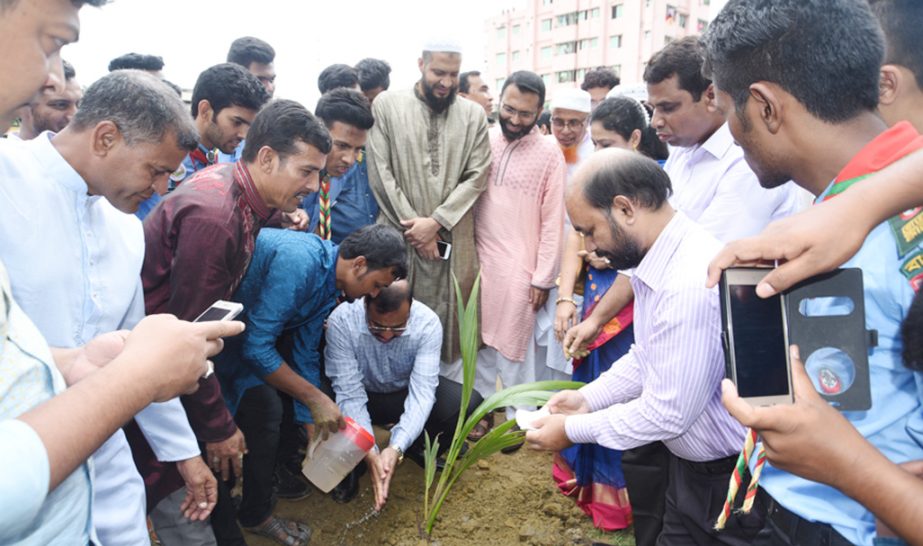 CCC Mayor A J M Nasir Uddin inaugurating tree plantation programme at Kulgaon City Corporation College on Saturday.