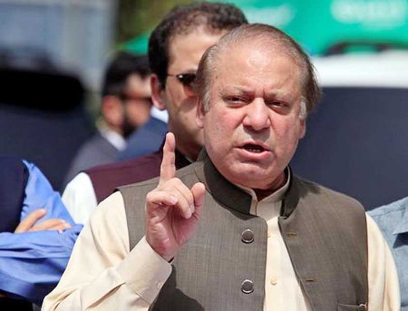 Pakistan's Prime Minister Nawaz Sharif gestures as he speaks to media after appearing before a Joint Investigation Team (JIT) in Islamabad, Pakistan.