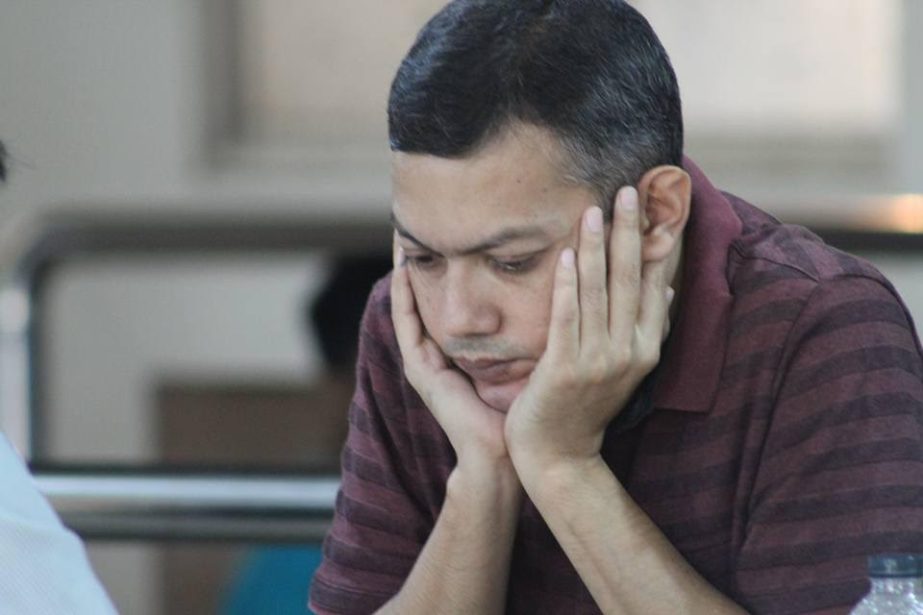 FIDE Master Sheikh Nasir Ahmed in action against Grand Master Cristobal during the seventh round match of the XL Open International Barbera Del Valles 'A' Category Chess Competition at Barcelona in Spain on Monday. Sheikh Nasir Ahmed beat Cristobal to e