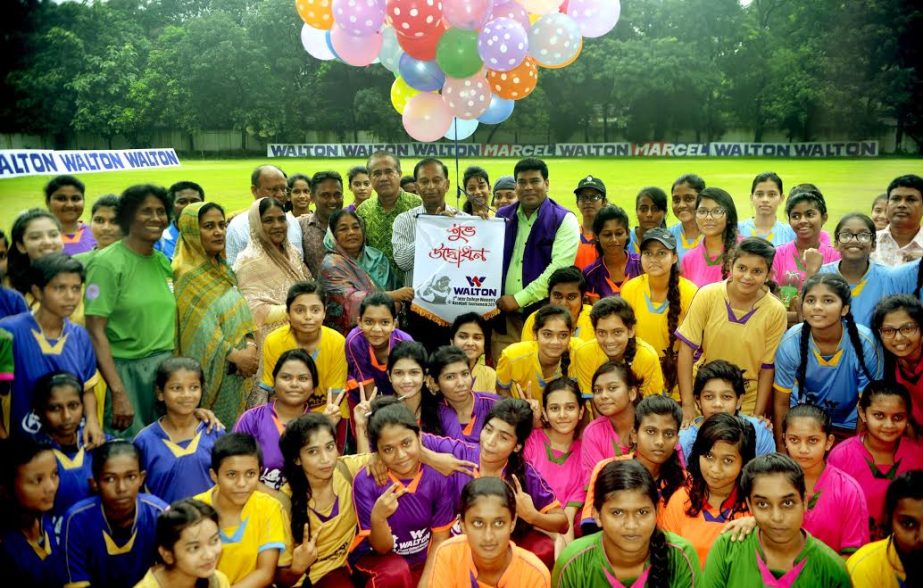 Secretary of Youth and Sports of Bangladesh Awami League Harunur Rashid inaugurating the Walton 1st Inter-College Women's Baseball Competition by releasing the balloons as the chief guest at Sultana Kamal Women's Sports Complex in Dhanmondi on Tuesday.