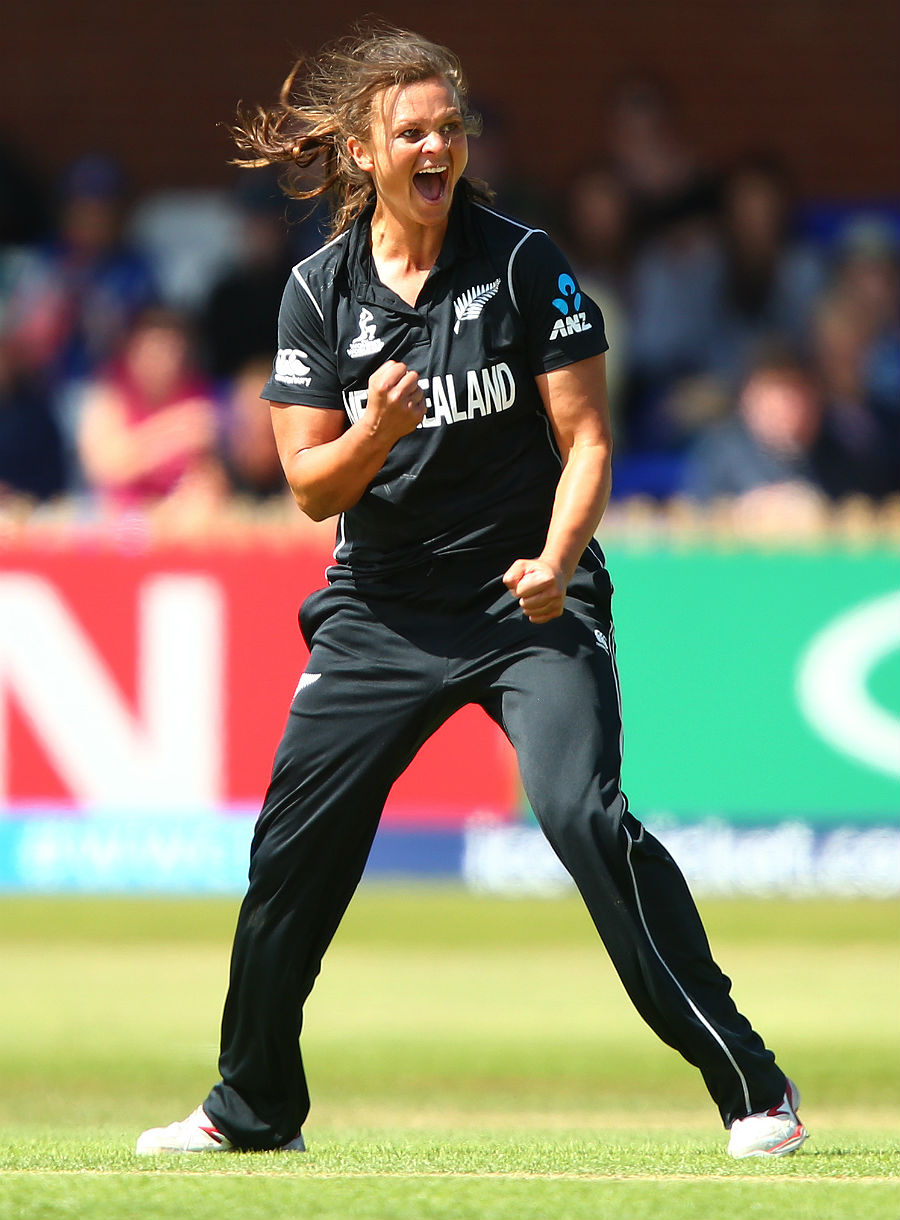 Suzie Bates claims the wicket of Heather Knight during the Women's World Cup between England and New Zealand at Derby on Wednesday.