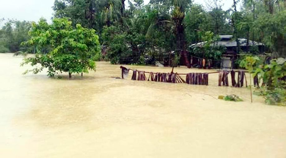 Different areas of Uthia in Cox's Bazar district were inundated due to torrential rain. The communication system was snapped. The photo was taken from the spot on Thursday.