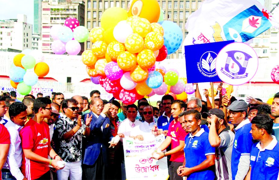 President of Sheikh Jamal Dhanmondi Club Limited Safwan Sobhan Tanveer inaugurating the Walton 1st Inter-University Football Tournament by releasing the balloons as the chief guest at the Bangabandhu National Stadium on Friday.