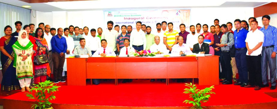 Hossain A Sikder, Vice-President of DCCI, poses with the participants of International Certificate, Advanced Certificate and Diploma Courses on Modular Learning System in Supply Chain Management (MLS-SCM) inaugural ceremony at its office in the city on Fr