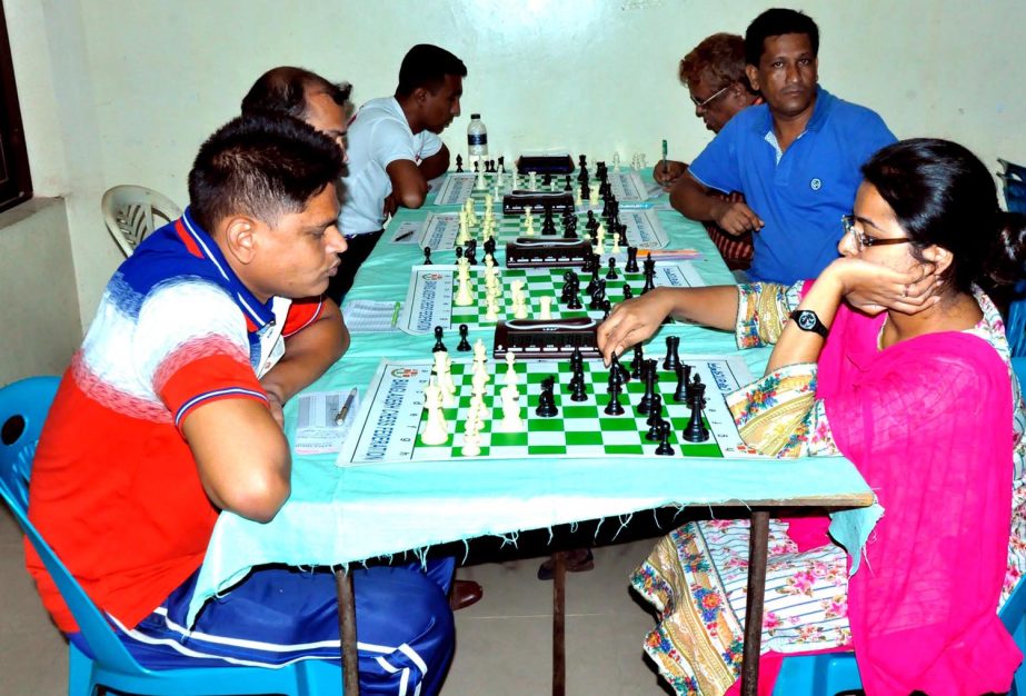 A scene from the Saif Powertec 2nd International Rating Chess Tournament held at Bangladesh Chess Federation hall-room on Sunday.