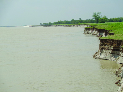 CHAPAINAWABGANJ: A view of Padma River erosion in Chapainawabganj on Sunday.