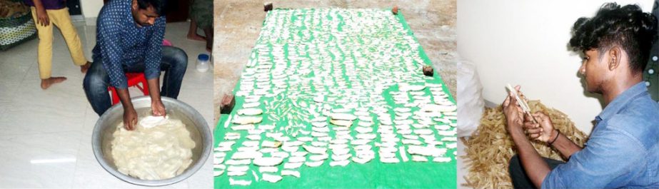 Dry Fish traders at Chittagong Fisheries Ghat passing busy time in processing stomach of fishes to make ready for export. This snap was taken yesterday.