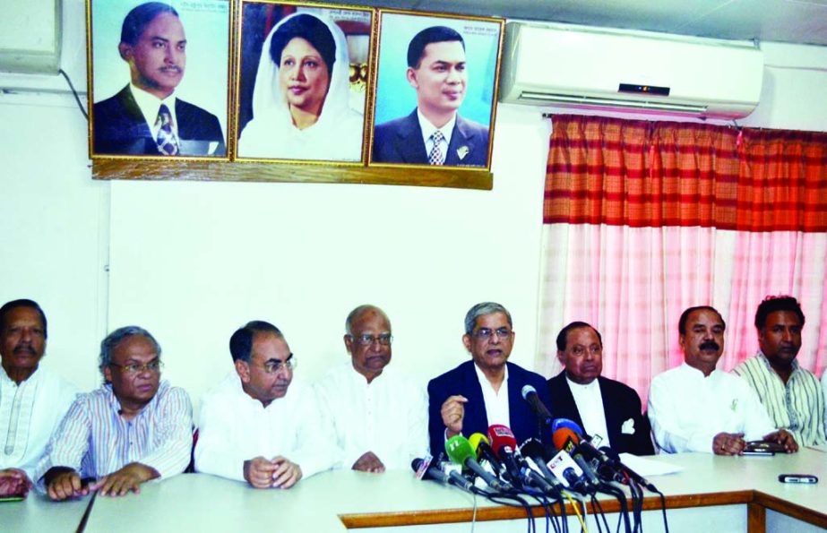 BNP Secretary General Mirza Fakhrul Islam Alamgir expressing his reaction over election roadmap at a press conference at the party's central office in the city's Nayapalton on Tuesday.