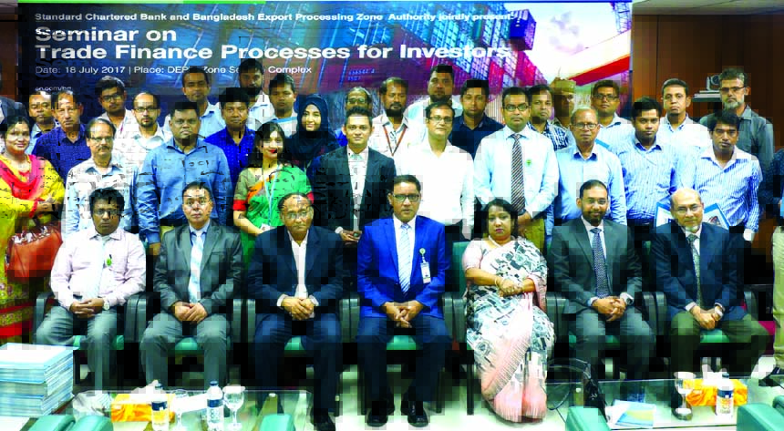 A seminar on "Trade Finance Process for Investors of EPZ" jointly organized by Dhaka Export Processing Zone and Standard Chartered Bank at DEPZ in Savar on Tuesday. Tanvir Hossain, General Manager of DEPZ and Alamgir Morshed, Managing Director of SCB at