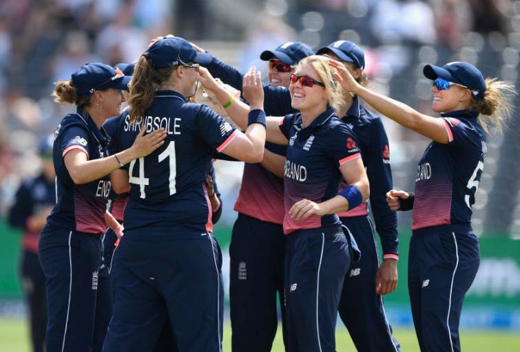 Heather Knight struck in her first over during the Women's World Cup semi-final between England and South Africa at Bristol on Tuesday.