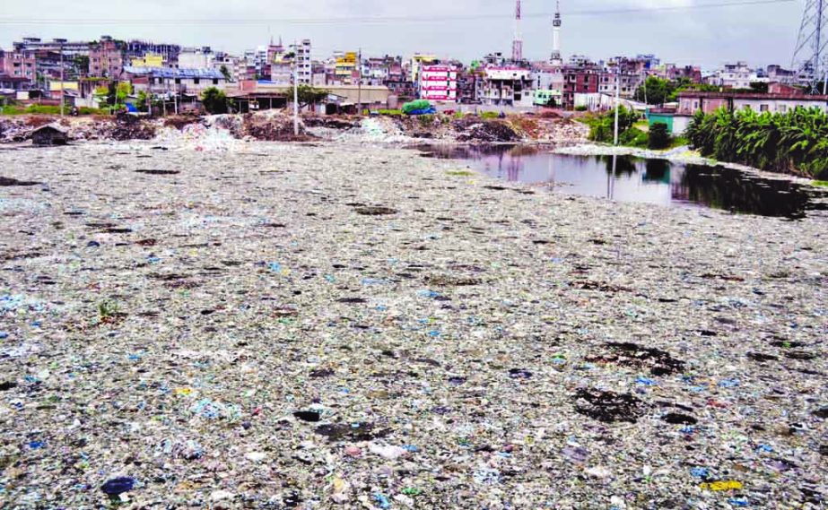 A tributary of Buriganga River is gradually dying as untreated wastewaters, mainly from industries, are being dumped into it. This photo was taken from the city's Hazaribagh area on Wednesday.