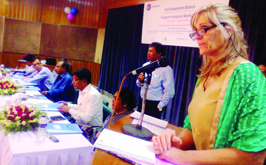 RANGPUR: Country Representative of ICCO Cooperative Ms Tessa Schmelzer for Spouth and Central Asia Region addressing workshop on civic engagement Alliance Programme inception organised by ICCO Cooperative on Tuesday.