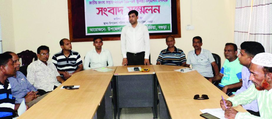 DUPCHANCHIA (Bogra): Shahed Parvez, UNO , Dupchanchia speaking at a press conference on national Fisheries Week on Tuesday.