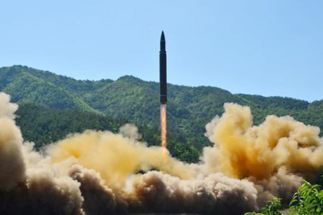 The intercontinental ballistic missile Hwasong-14 is seen during its test in this undated photo released by North Korea's Korean Central News Agency (KCNA) in Pyongyang.