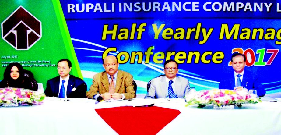 Mostafa Golam Quddus, Chairman of Rupali Insurance Company Limited, presiding over its Half-Yearly Managers' Conference-2017 at a convention center in the city recently. Fauzia Quamrun Tania, Director, PK Roy, CEO, M Azizul Huq, Consultant (Management an