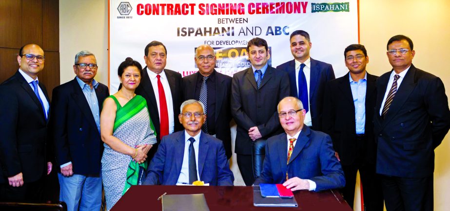 Managing Director of Ispahani Group Mirza Sajid Ispahani and Chairman of ABC Real Estate Limited Subhash Chandra Ghosh, sign an agreement for building a residential complex of over 450 apartments named "The oasis at Ispahani colony" at ABC house in Dhak