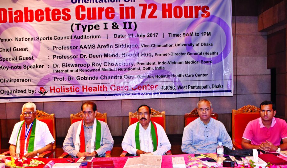 Director of Holistic Health Care Center Prof Dr Gobinda Chandra Das and former DG of the Directorate General of Health Services Prof Dr Deen Mohammad Nurul Haque, among others, at the orientation on 'Diabetes Cure in 72 Hours' in the auditorium of Natio