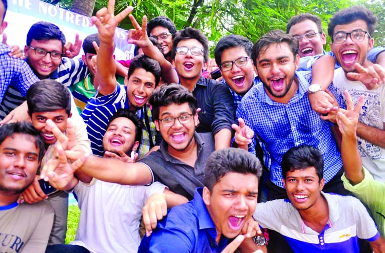 Students of the city's Notre Dame College rejoicing on the campus on Sunday as they made good result in the HSC examination.