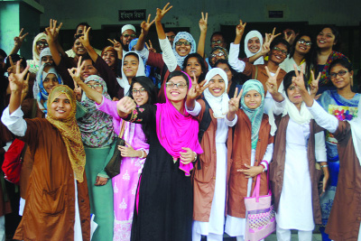 BARISAL: Jubilant examinees of Govt Womens' College celebrating HSC result under Barisal Education Board (BEB) on Sunday.