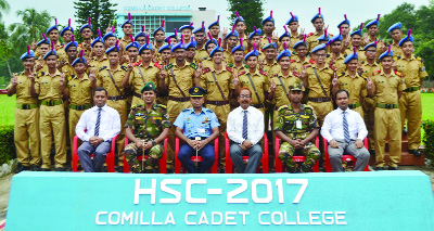 COMILLA: Students of Comilla Cadet College posed for a photo session with their teachers after brilliant HSC result on Sunday.