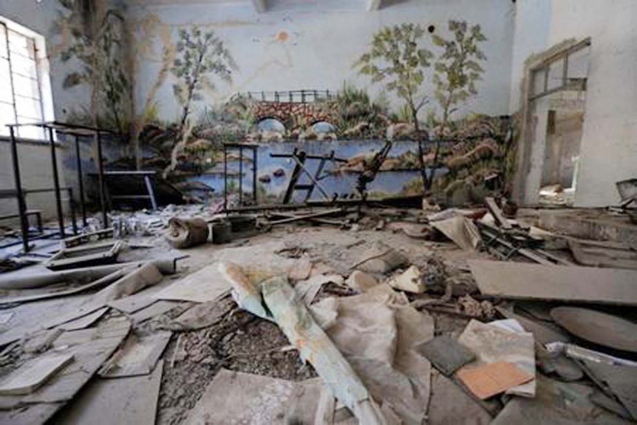 A view of a damaged school in al-Kalasa district of Aleppo.