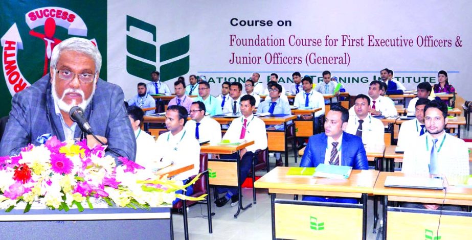 Shah Syed Abdul Bari, DMD of National Bank Limited, addressing the foundation course for its officers at the banks training institute in the city recently. Shah Syed Rafiul Bari, Vice-President of the bank was also present.