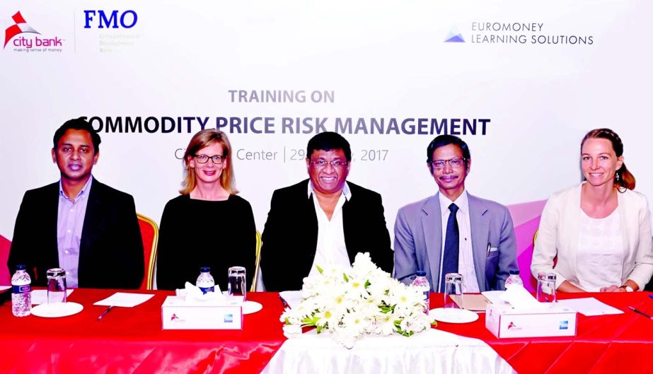 Sohail RK Hussain, Managing Director of City Bank Ltd, presiding over a two-day long training session on 'Commodity Price Risk Management' with FMO, the Dutch Development Bank at city bank head office in the city on Saturday. Ahmed Jamal, Executive Di