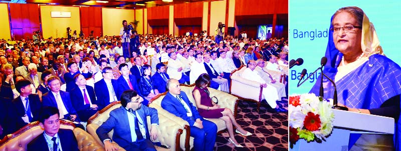 Prime Minister Sheikh Hasina speaking at the inaugural ceremony of Dhaka Water Conference-2017 at a hotel in the city on Saturday.