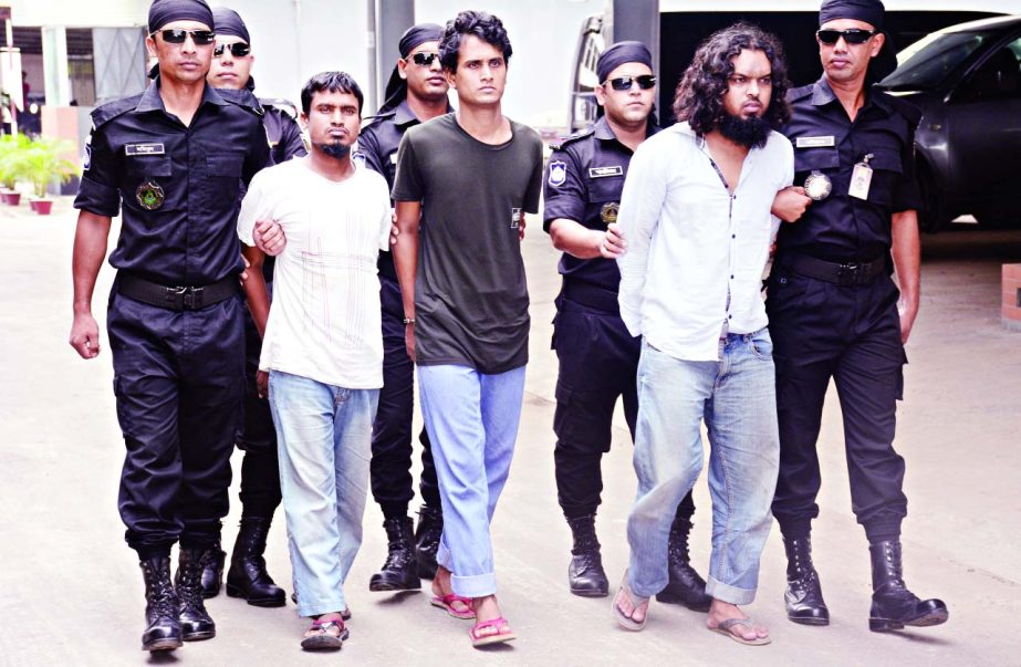 Three suspected members of Sarwar-Tamim terrorist group were arrested from Fatullah area of N'ganj by RAB team. Two arms, explosives and Jehadi books also recovered from their possession on Saturday.