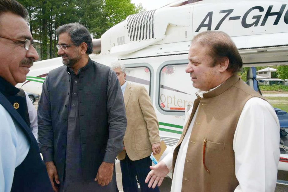Nawaz Sharif seen with Shahid Khaqan Abbasi in Murree.
