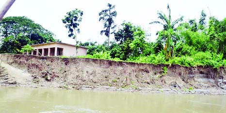 SHERPUR: The play ground of Narayankhola Pry School at Nakla Upazila has been engulfed by Old Brahmaputra River on Saturday.