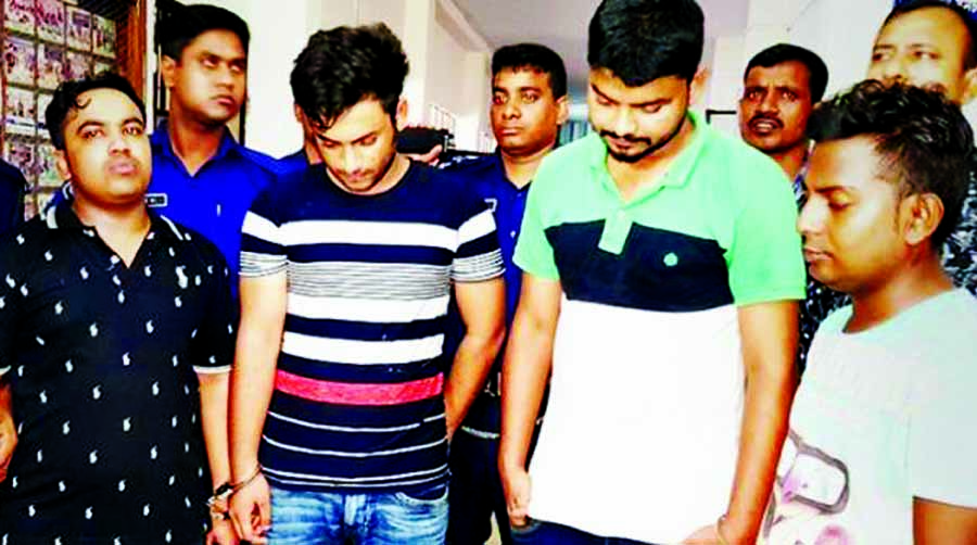 The arrested Tufan (left), Rupam, Ali Azam were placed on three-day remand on Sunday in a case filed for raping a Bogra student after abduction on Friday night.