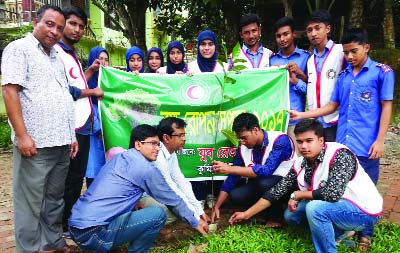 COMILLA: Students of Comilla Housing Estate School and College planting saplings at the college premises organised by Jubo Red Crescent , Comilla Unit on Saturday. Among others, Prof Md Jahirul Alam, Principal of the College was present.