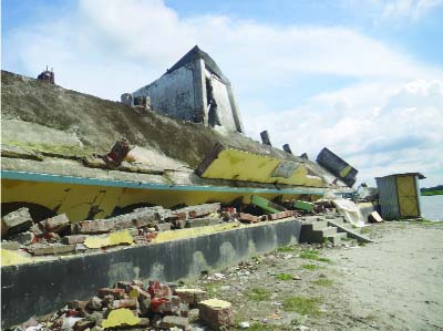 KISHOREGANJ (Hossainpur): A view of collapsed Shaheber Char Govt Primary School in Gafargaon Upazila.