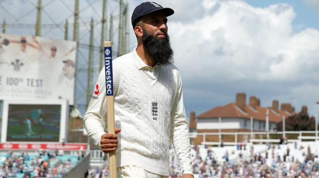 England's Moeen Ali celebrates after the match against South Africa at London on Monday.
