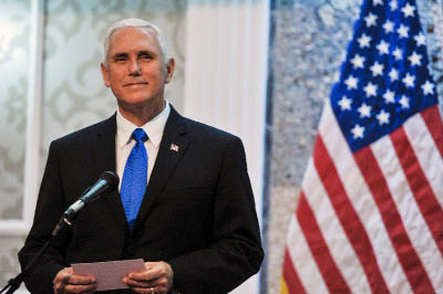 US Vice President Mike Pence speaks to the press in Podgorica, Montenegro, on Wednesday