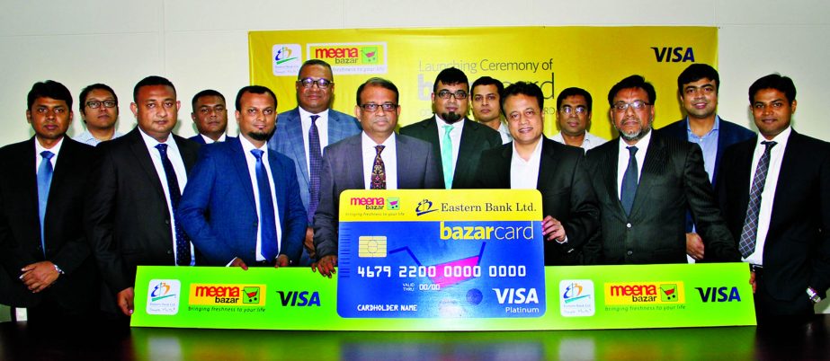 Ali Reza Iftekhar, Managing Director and CEO of Eastern Bank Ltd, inaugurating EBL-Meena Bazar Co-branded card in the city recently. Shaheen Khan, CEO, Meena Bazar, TR Ramachandran, Visa's Group Country Manager, India and South Asia and senior officials