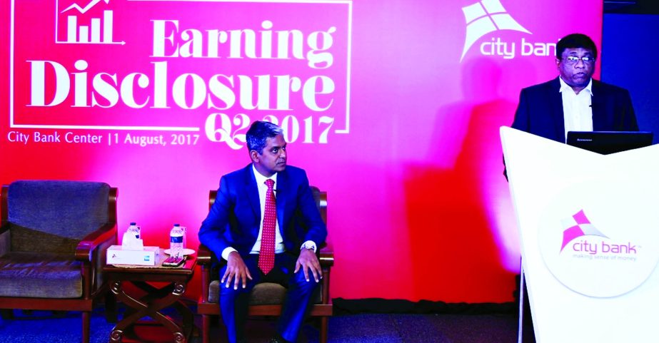 Sohail RK Hussain, Managing Director of City Bank Ltd, addressing in Half-Yearly Financial Performance for 2017 at the bank's head office in the city on Tuesday. Md. Mahbubur Rahman, Chief Financial Officer of the bank was also present.