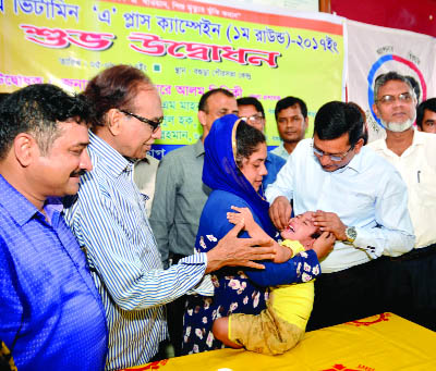 BOGRA: Nur-e-Alam Siddikiki, DC, Bogra inaugurating Vitamin A Plus Campaign at Bogra Pourashahva yesterday.