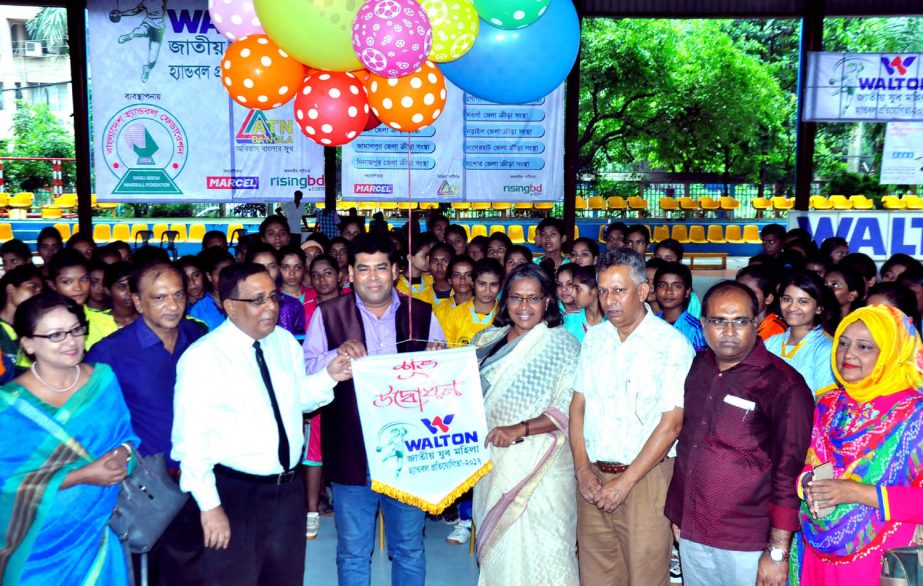 Whip of Jatiya Sangsad Mahbub Ara Begum Gini inaugurating the 4th Walton National Youth Women's Handball Competition by releasing the balloons as the chief guest at the Shaheed (Captain) M Mansur Ali National Handball Stadium on Saturday.