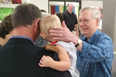 Senate Majority Leader Mitch McConnell greets constituents at the Graves County Republican Breakfast in Mayfield, Ky., on Saturday.